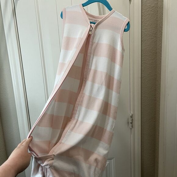 Burt's Bees 6-12 Months Sleep Sack Baby Full Zip Organic Cotton Pink Striped - Picture 7 of 9